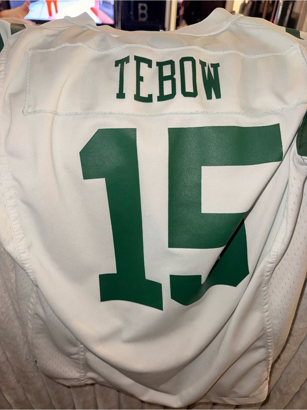 White & Green Kids Football Jersey - Tebow #15